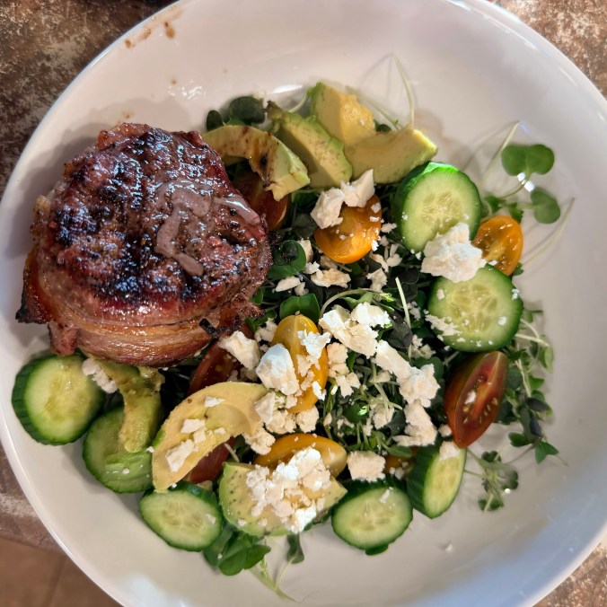 beef tenderloin fillet with a side salad